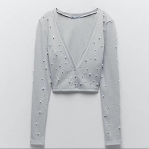 ZARA PEARL CROPPED CARDIGAN